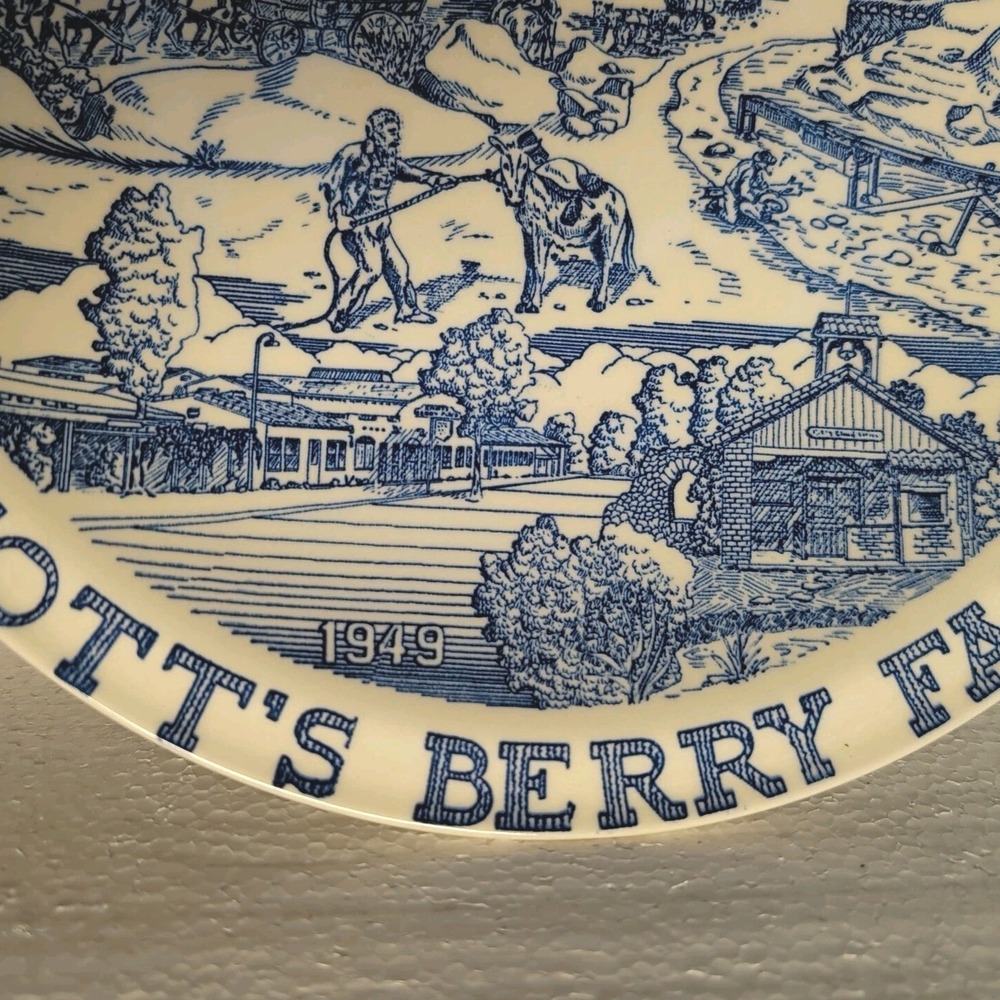 VTG 1949 Vernon Kilns Knott's Berry Farm Ghost Town Centennial Blue Transferware - Picture 2 of 5